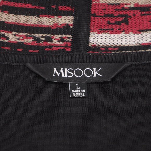 MISOOK Abstract Duster Cardigan Stretch Knit Open Front Black Pink Size L - Picture 5 of 6